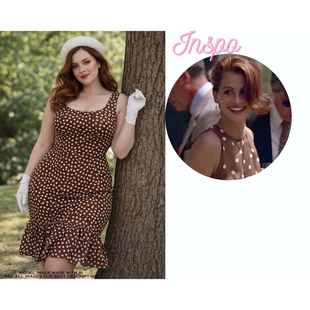 Vintage Talbots Wiggle Dress 8 Drop Waist Ruffle Polka Dots Rockabilly Volup